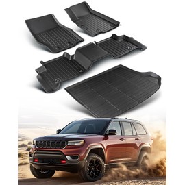 Floor Mats & Cargo Liner for Jeep Grand Cherokee 2025 2024 2023 2022 (NOT for WK or Grand Cherokee L) 5-Seat Only, All Weather TPE Car Accessories, Black, 4 Pcs