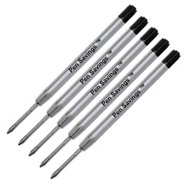 5 pack, Pen Savings Ballpoint Pen Refills Compatible With Parker Ballpoint Pens, Medium Point (Bulk Packed) (Black)