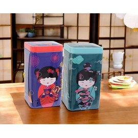 Eigenart Set of 2 Sweet Little Geisha Metal Tin Square with Slip-On Lid (max. Capacity 100 g)