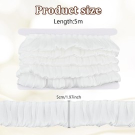 HOBBIESAY 5.47 Yards White Layer Trim 2 inch Organza Lace Trim Pleated Lace Edge Trim Ruffle Ribbon Pleated Ruffle Chiffon Ribbon for Doll Making Craft Sewing