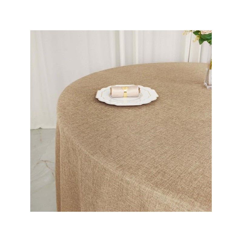 Tableclothsfactory 120" Natural Jute Faux Burlap Round Tablecloth | Boho