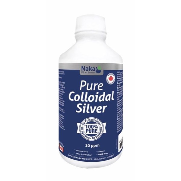 Naka Pure Colloidal Silver, 600 mL Bonus size (500 + 100 free)
