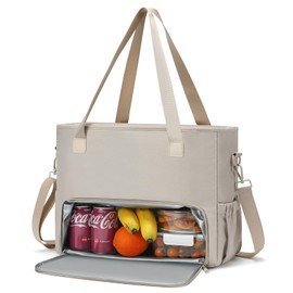 Lunch Tote Bag for Women, Teacher Tote Bag 15.6 inch Laptop Bags with Insulated Lunch Compartment, Casual Canvas Work Bag Nurse Bags Computer Messenger Bag, Laptop Briefcase for Office, Travel, Khaki