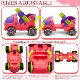 VercanMonth 4 Pairs Toddlers Adjustable Roller Skates Knee Pads Elbow Pads Wrist Guards Set Skate Shoes with Safe Lock Mode for Kids Age 2-6 Quad Skates for Boys Girls Beginners Children