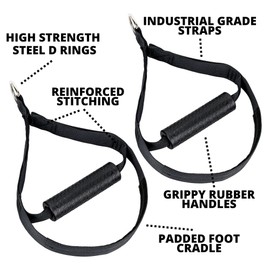 Cable Attachment Handles, Handles for Suspension Trainer or Resistance Bands, Home Gym Accessory with Rubber Handles and Foot Loops