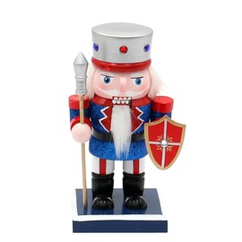 Dekohelden24 Wooden Nutcracker Soldier in Blue, Silver and Red, L x W x H 9 x 7 x 16 cm