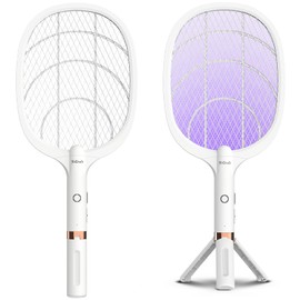 YsChois Electric Fly Swatter Racket, Rechargeable Fly Zapper - 4000 Volt, Exclusive 2-in-1 Bug Zapper Racket - USB Charging, 1800mAh Li-Battery, Indoor & Outdoor Use, White, 2 Packs