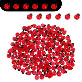 Yolev 150 Pieces Mini Ladybird Decorative Resin 3D Mini Ladybird Decorative Figures Bulk for Crafts, Birthdays, Christmas Parties, Fairy Gardens and Garden Decoration