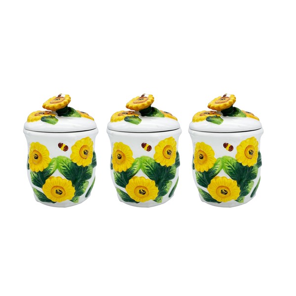 ACK Sunflower 3pc Canister Storage Set 3-d New