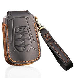 HIBEYO Leather Key Fob Cover for Isuzu New MU-X X Series DMAX D-Max X-Terrain Pickup 2020 2021 2022 2023 Accessories Smart Remote Auto Key Cover for Isuzu Protector Key Holder with Keychain-Black