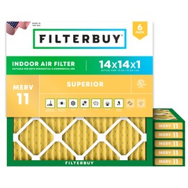 Filterbuy 14x14x1 Air Filter MERV 11 Allergen Defense (6-Pack), Pleated HVAC AC Furnace Air Filters Replacement (Actual Size: 13.75 x 13.75 x 0.75 Inches)