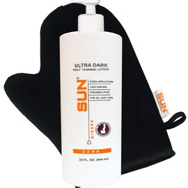 Sun Laboratories Self-Tanning Ultra Dark Sunless Tanning Lotion and Mitt for a Golden Glow - Dark - 32 fl oz Bottle + Mitt