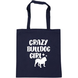 Hippowarehouse Crazy bulldog girl - dog Tote Shopping Gym Beach Bag 42cm x38cm, 10 litres