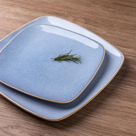 AmorArc Ceramic Dinnerware Sets for 4, 12 Pieces Square Handpainted Plates and Bowls Set, Chip and Scratch Resistant Stoneware Dishes Set, Dishwasher & Microwave Safe, Reactive Blue