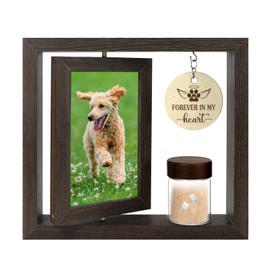 Forever in My Heart Pet Memorial Picture Frame，Double Sided Rotating 4x6 Photo Frame with Glass Keepsake Jar for Pet Ashes, Fur - Tribute for Dog, Cat Memorial Gifts for Loss of Beloved Pet(brown 1)