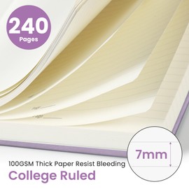Lined Journal Notebook for Women, 240 Pages Thick College Ruled Journal for Writing, Hardcover Notebook for Work & Note Taking, Perfect for Office Home School Supplies, A5(5.7" x 8.6"), Purple