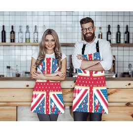 Moslion British Flag Apron,Cute England Flag in Chic Floral Style Apron,Adjustable Neck Bib Apron for Men Women,Suitable for Kitchen Cooking Waitress Chef Apron