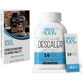Concentrated Descaler Powder (14 uses!) + 10 Coffee Cleaning Tablets - 1 Year Mega Pack! Coffee Descaler for all Machines - Miles Kay Value Pack