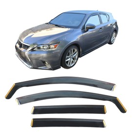 IKON MOTORSPORTS in Channel Window Visors Compatible with 2011-2017 Lexus CT200h, in Channel Style Injection PC Black Rain Guards, Side Window Wind Deflectors 4PCS