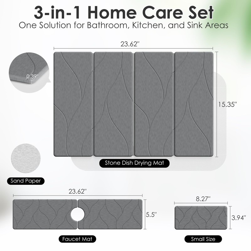 3 PCS Large Stone Dish Drying Mat for Kitchen Counter