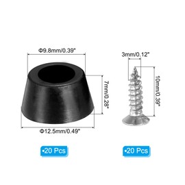 PATIKIL Cutting Board Feet,20 Pieces Non Slip Rubber Feet Bumpers with 304 Stainless Steel Screws for Cutting Board Furniture Chairs Desks 0.49"Wx0.28"H, Black