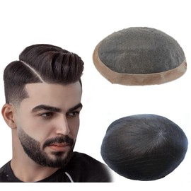NLW Mens toupee hair replacement human hair system hairpiece Lace base with PU around base 7x10"