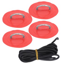 4pcs Inflatable Boat Kayak DRing Pad Patch Marine Fixed Buckle with Elastic Bungee Cord(Red Patch )