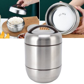 Wakects Stainless Steel Lunch Box, 4 Layers, Airtight Bento Box, Thermal Lunch Box, Portable Lunch Box with Handle, for Office, Business Lunch, School, 1.5L, Diameter 13 x 19 cm, Silver