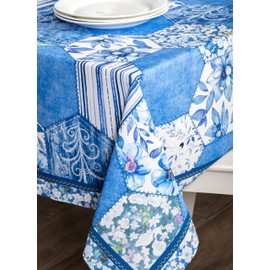 Maison d' Hermine Tablecloth 100% Cotton Table Cover Decorative Washable Square Easter Tablecloths for Kitchen, Dining, Buffet Parties & Camping, Summer Blues - Spring/Summer (140 cm x 230 cm)