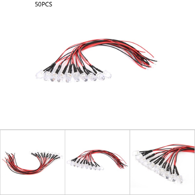 50PCS 12V 8mm Chromatic LED Lamp Beads with 20CM 26AWG