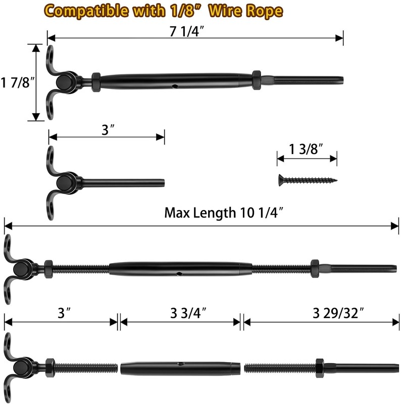 Toscoco 20 Pack 1/8" Black Cable Railing Kit - 180