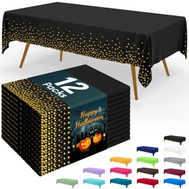 Smiry Disposable Table Cloth - 12 Pack, 54 x 108 Inch Waterproof Rectangle Tablecloths for Parties, Decorative Plastic Table Cover, Leakproof & Sturdy, Black & Gold