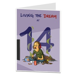 Funny 14th Birthday Card For Boys Living The Dream