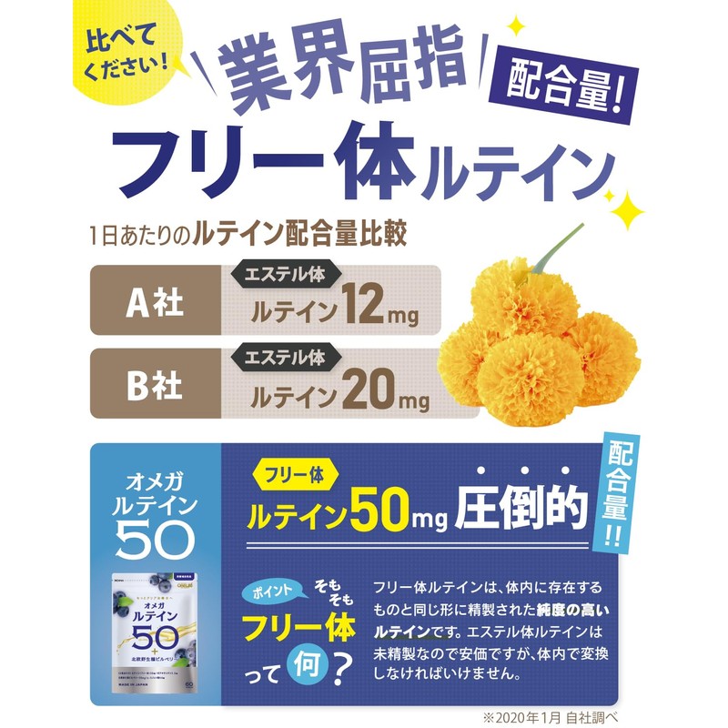 ルテイン ゼアキサンチン 北欧野生種ビルベリー サプリメント 濃いフリー体ルテイン 30日分
