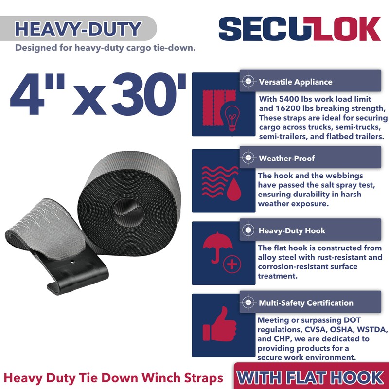 SECULOK Flatbed Straps 4" x 30' 4PK, 4 inch Strap