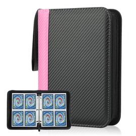 Deoyibu Trading Card Album for 440 Cards, Scrapbook with 4 Compartments, 55 Pages for Card Organiser, Card Binder Made of PU, for Sports Cards, MTG, TCG, Yugioh Cards etc. Pink