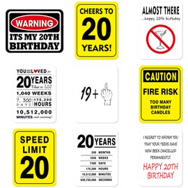 WERNNSAI 20th Birthday Party Decorations - 9PCS 20 Years Old Party Sign Funny 20th Party Banner Centerpieces for Her Him 20 Birthday Supplies Door Wall Windows Picture Props