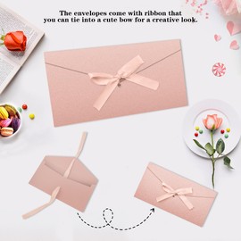 Pack of 12 Coloured Envelopes with Ribbon, Colourful Envelopes Kraft Paper Envelope with Bow, 12 Colours Envelopes, Wedding Invitations Envelopes for Christmas, Birthday, Wedding, 22 x 10.8 cm