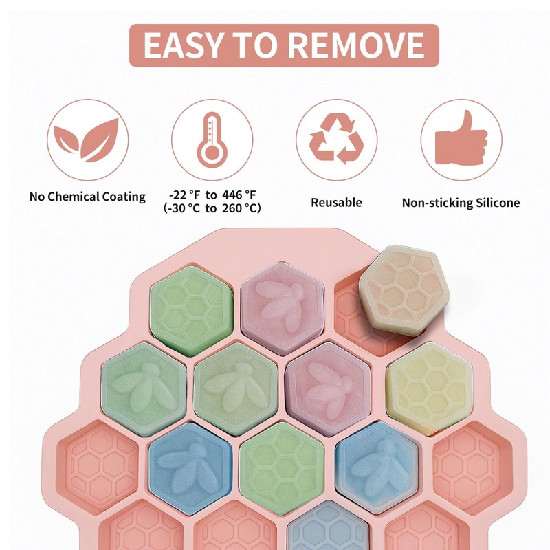 Zilphoba 2pcs Honeycomb Silicone Mold, Non-Stick 19 Cavities Bee Silicone