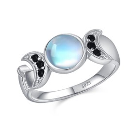 DRINSPER Hecate Triple Goddess Moon Ring for Women 925 Sterling Silver Moonstone Gemstone Pentacle Rings Adjustable Open Hekate Ancient Greek Mythology Witchy Magic Amulet Jewelry Gifts, Moonstone
