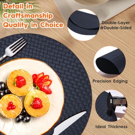 AuraNestle Placemats Set of 6, Double Decker Faux Weaving Leather Round Place Mats, Heat Resistant Waterproof Oil-Proof Non-Slip, Wipeable Washable Kitchen Dining Table Mats (36cm, Blue)