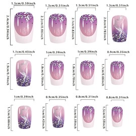 Press on Nails Medium Square White French False Nails Purple Marbling Design French Fake Nails Artificial Acrylic Nails Full Cover Reusable Coffin Nails Glue on Nails for Women 24Pcs
