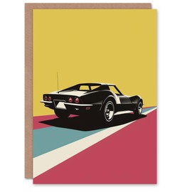 Artery8 Birthday Card Sports Car Modern Colour Block Geometric Design For Him Man Male Dad Brother Son Papa Grandad Greeting Card
