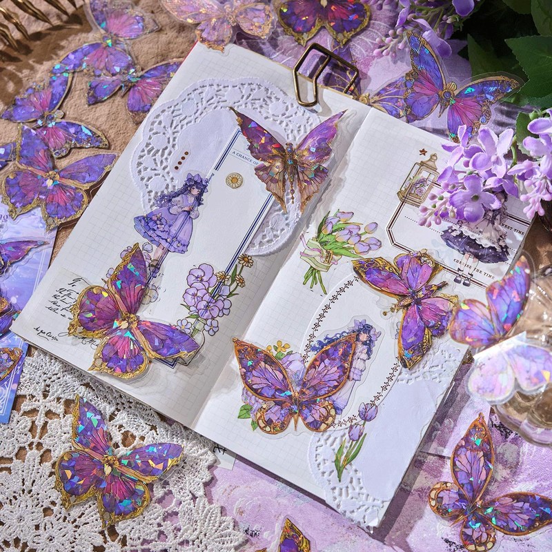 100PCS Holographic Butterfly Stickers, Glitter Iridescent 3D Butterfly Stickers, Sparkly