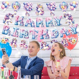 Buziba Unicorn Birthday Party Decorations Happy Birthday Banner Tag Hanging Decoration for Unicorn Themed Party Favors Supplies
