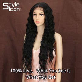 Style Icon Lace Front Wigs 76 cm Long Wavy Synthetic Wigs for Women Deep Medium Part Baby Hair Heat Resistant Fibre Lace Front
