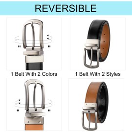 Ssumday Womens Girl Female Ladies Men's Male Reversible Faux Leather Black Brown Belts for Jeans Pants Dresses with Vintage Silver Buckle(A-NFZKBB-M)