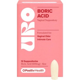 O Positiv URO Boric Acid Vaginal Suppository w/ Lactic Acid & Aloe For Vaginal Odor, 12 Ct