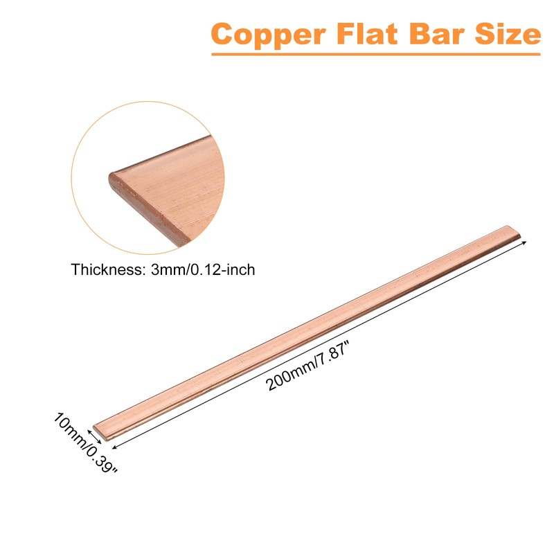 sourcing map Copper Flat Bar, 0.12" Thickness x 0.39" Width
