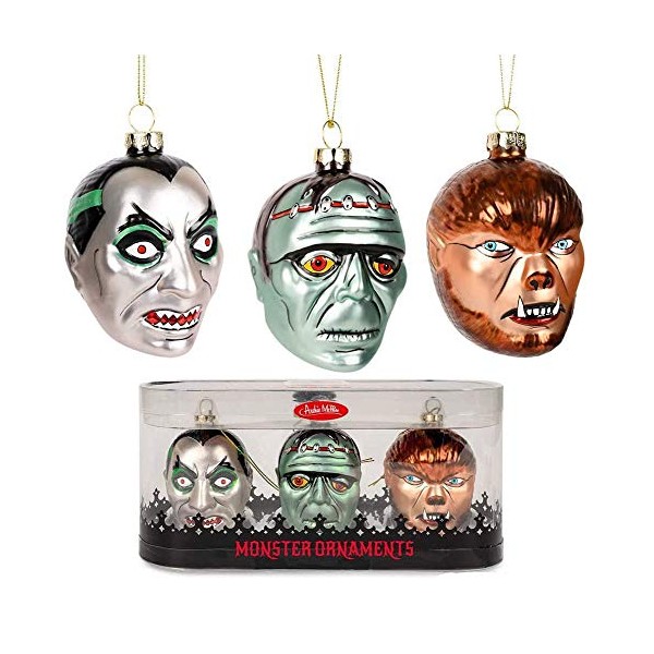 Archie McPhee Set of 3 Monsters Blown Glass Christmas Ornaments!